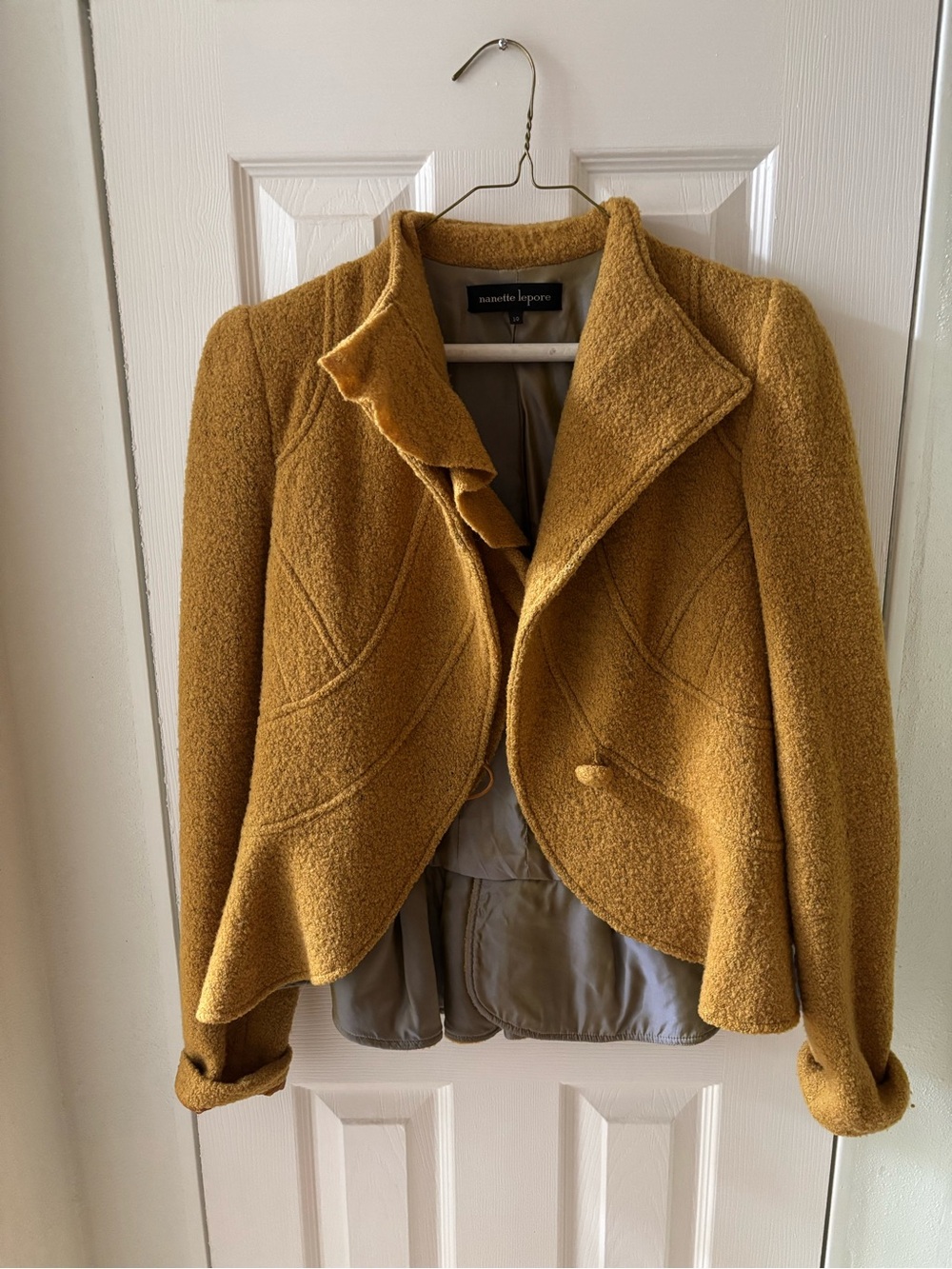 Nanette Lepore Golden Mustard Textured Cropped Blazer